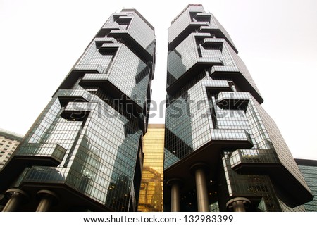 HONG KONG-FEBRUARY 15: Lippo Centre. The buildings were designed by Australian architect Paul Rudolph. Tower I is 172 m, and Tower II is 186 m on Febuary 15,2013 in Hong Kong