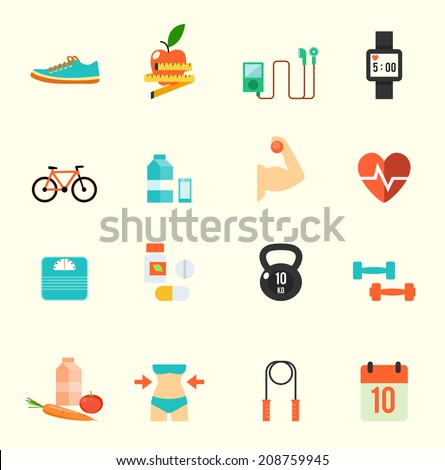 Fitness and health icons with white background , eps10 vector format
