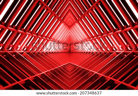 metal structure similar to spaceship interior in red light