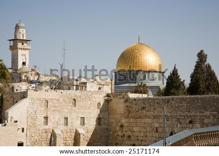 Jerusalem Old City with Western wall and The Dome of the Rock.