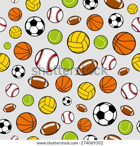 Vector Sports Balls Seamless Background, Sports Equipment, Pattern