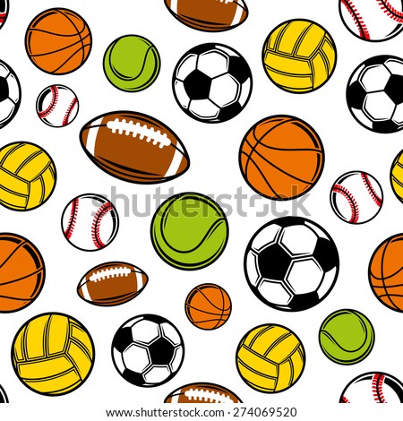 Vector Sports Balls Seamless Background, Sports Equipment Pattern