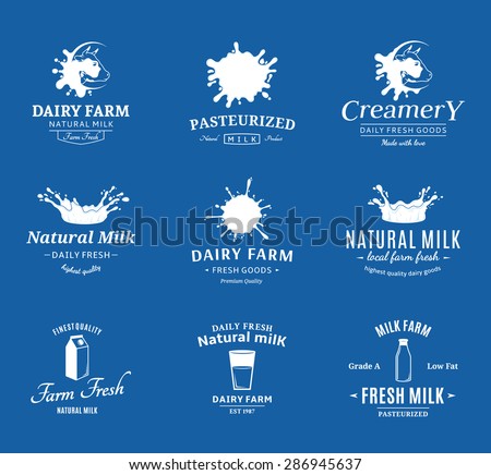 Set of Vector Milk Logos Labels and Design Elements Set of Vector Milk Logos Labels and Design Elements
