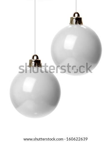 christmas, white christmas balls isolated hanging with white background