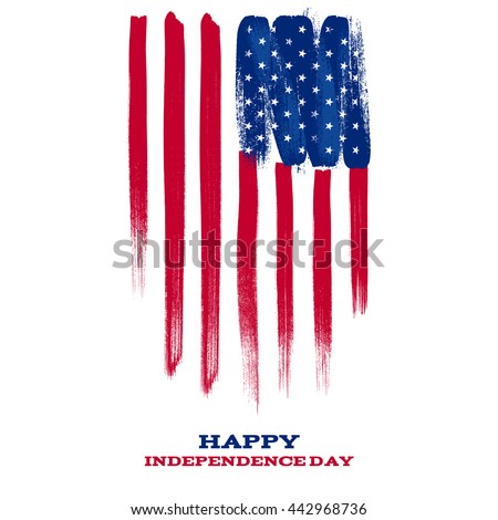 4th July Independence day background design. National day USA holiday banner poster greeting card. Stars and stripes american flag vector illustration. Paint hand drawn texture.