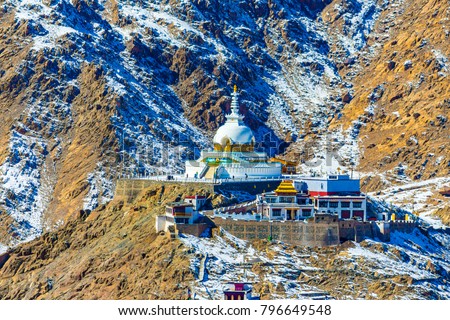 The stupa is one of the ancient and oldest stupas located in Leh city, Ladakh, Jammu & Kashmir, India, Asia. Shanti stupa is the most silent and peaceful place. It the holiest places in Ladakh region.