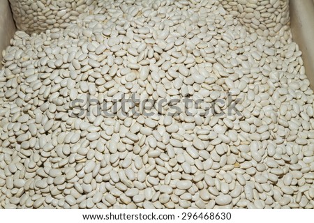 Nutritious health booster high protein high energy food a heap of white dry beans on an open air food market bazaar.