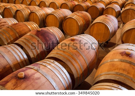 Fermentation and aging of selected wine varieties in oak wine barrels in a winery cellar.