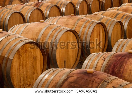 Fermentation and aging of selected wine varieties in oak wine barrels in a winery cellar.
