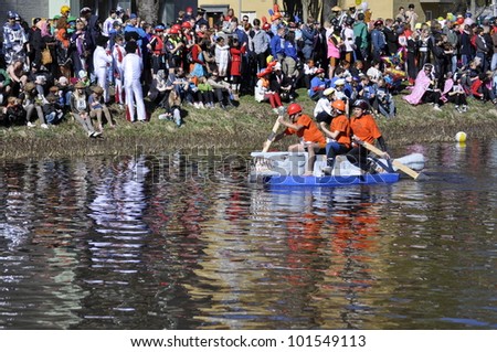 UPPSALA; SWEDEN - 30APRIL: Unidentified people  at the boat race.The official name is Forsranning . Organizes are Uppsala technology and naturvetarkaren. at Uppsala, Sweden April 30, 2012