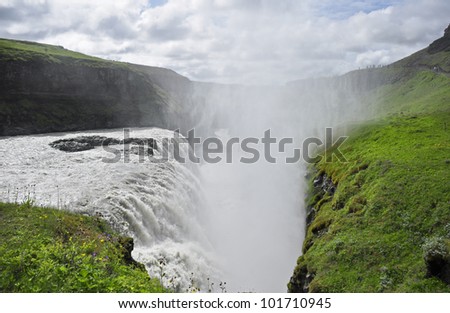 Landscape of Gullfors, Iceland. The great waterfall.