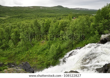 Waterfall landscape in north of Sweden