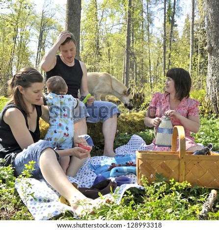 People in spring. Family and friends outdoors