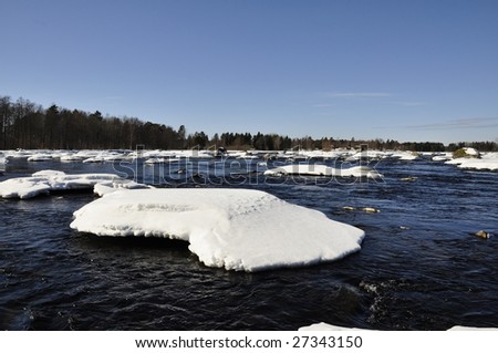Snow and flowing water in spring