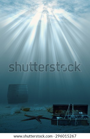 Underwater Scene with Pirate Treasure