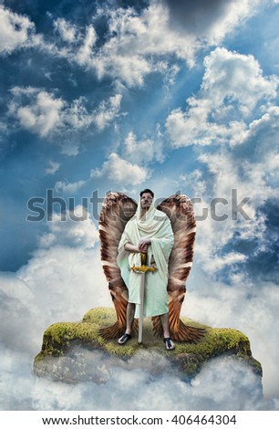 Warrior Angel with Sword in Heavenly Light