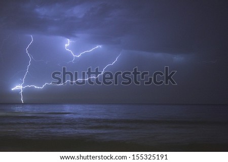 Lightning over the Sea in La Manga del Mar Menor, Cartagena, Spain