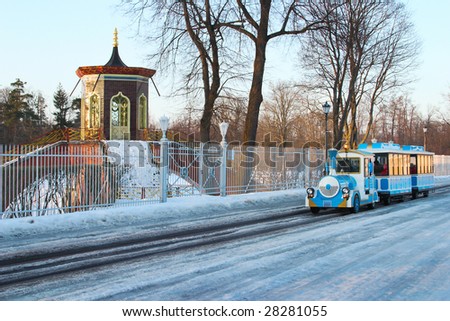 tourist train in russian winter park