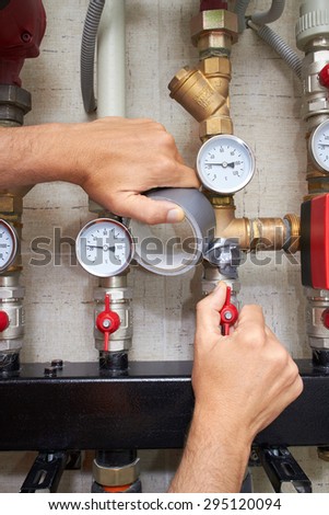 pipes with heat and pressure sensors, repair of water supply system