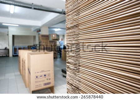 Pile of cardboard in a factory
