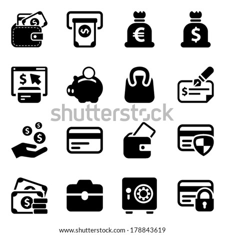 black money icons set, for business and finance