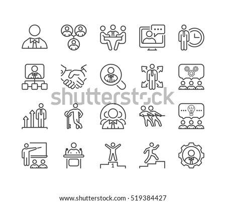 business people thin line icon set in black for business, office & human resources.