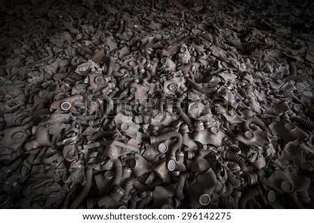 Gas masks on the floor in an abandoned middle school in Pripyat - Chernobyl nuclear power plant zone of alienation