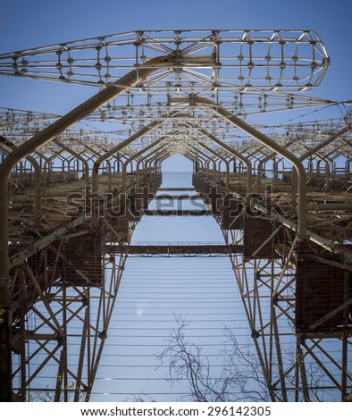 Duga-3 was a soviet early warning radar for anti-ballistic missile system located near Chernobyl. Now it is abandoned.