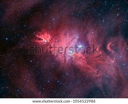 The Cone Nebula is a dark cloud in conjunction with an H-II region, also embedded in NGC 2264, making the Cone Nebula a part of the nebula surrounding the Christmas tree cluster.