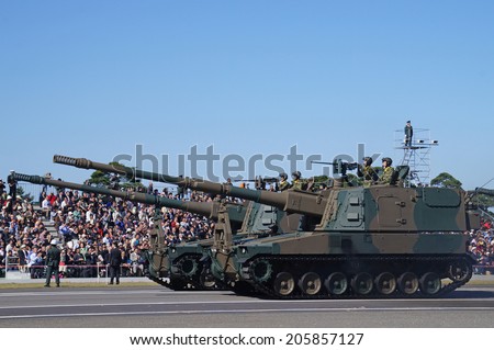 TOKYO- OCTOBER 27: Type 99 self-propelled 155mm howitzer in the inspection parade of Japan Ground Self Defense Force in Asaka base, Tokyo on October 27, 2013. This parade is held every three years.
