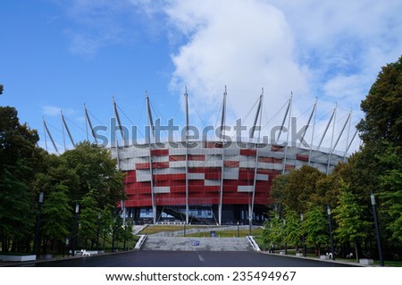 Warsaw, Poland- September 1, 2013: The entrance of Warsaw National Stadium in Warsaw, Poland  on September 1, 2013. The stadium was constructed in 2011 to meet euro 2012 football championship.