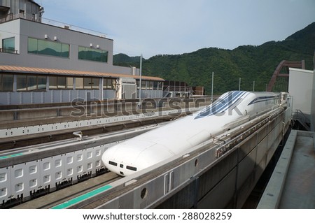 Yamanashi, Japan - June 12: Linear motor high speed train in Yamanashi test line in Japan, June 12, 2015. JR Tokai is planning to build commercial line from Tokyo to Nagoya by 2027.