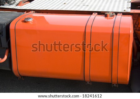 Orange fuel tank of truck