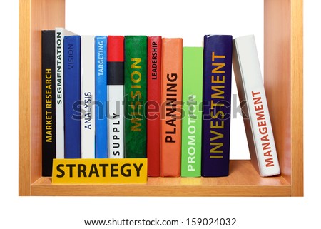 Bookshelf with strategy knowledge and skills.