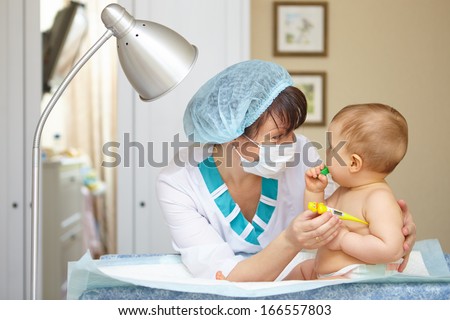 Baby health care and treatment. Medical symptoms. Temperature measurement