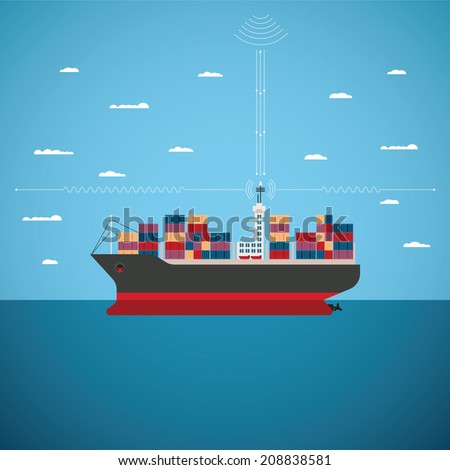 Vector concept of river ocean and sea freight shipping by water