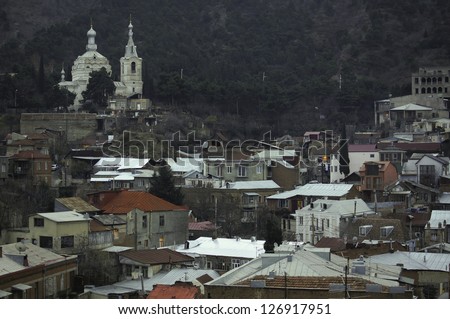 Mtatsminda mount in Old Tbilisi with old church and Tv tower