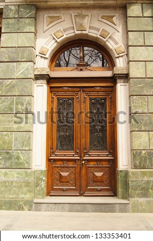 Art-Nouveau door decoration in forged iron in Tbilisi Old town