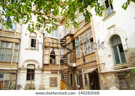 Old spiral outdoor stairs in Tbilisi\'s Old town, Republic of Georgia