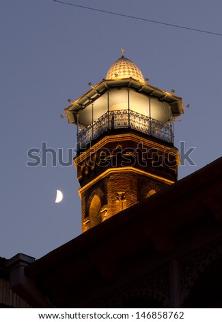 Night view of Tbilisi only mosque in Abano area of Old town