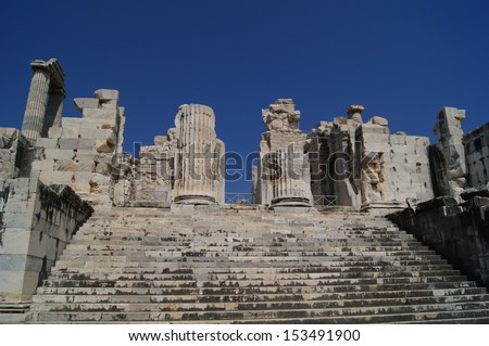 view of Temple of Apollo in antique city of Didyma, Turkey