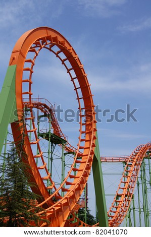 Double Loop on a Roller Coaster with train just passing