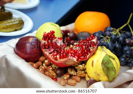 Closeup of autumn vegetables and fruits