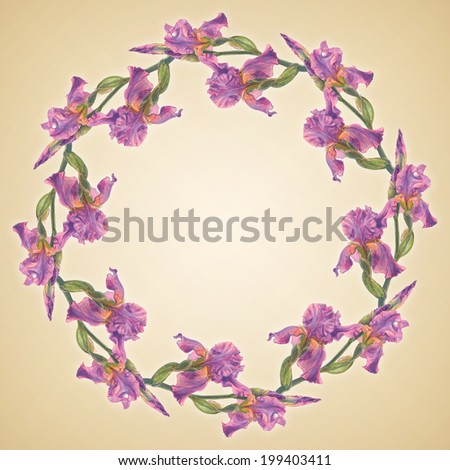 Pink iris round frame