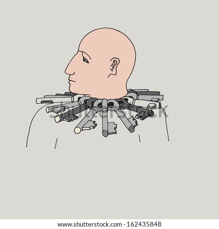 The illustration of a man with the necklace made of keys