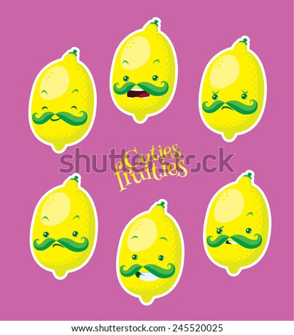 Cute lemon with different emotions  - vector fruits set