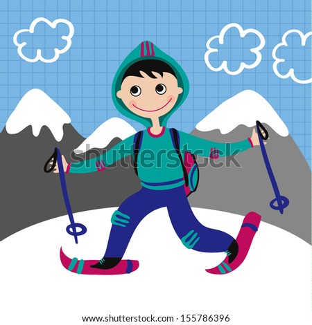 Cartoon boy skiing