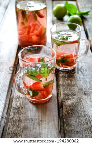 Strawberry mojito in glass cups
