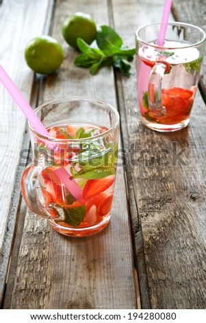 Strawberry mojito in glass cups