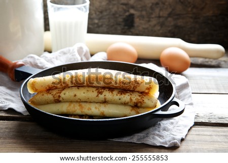 Homemade pancakes in a frying pan